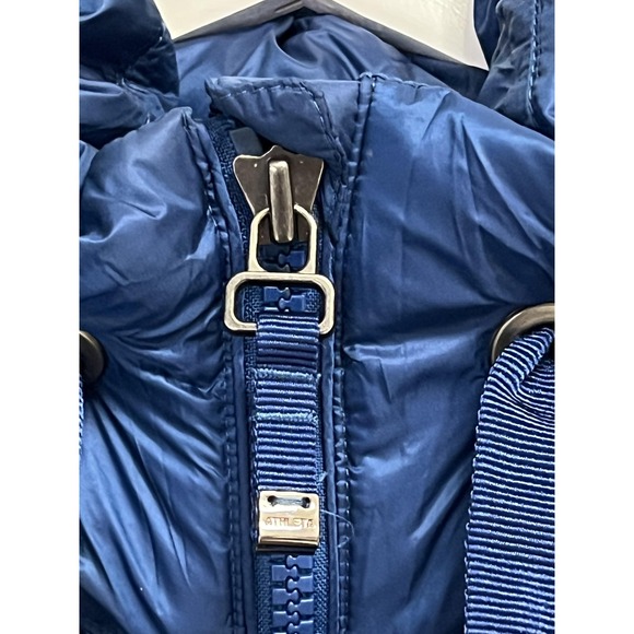 Athleta Down Puffer Jacket Womens Small Blue Quilted Funnel Neck Thumbholes - Picture 5 of 10